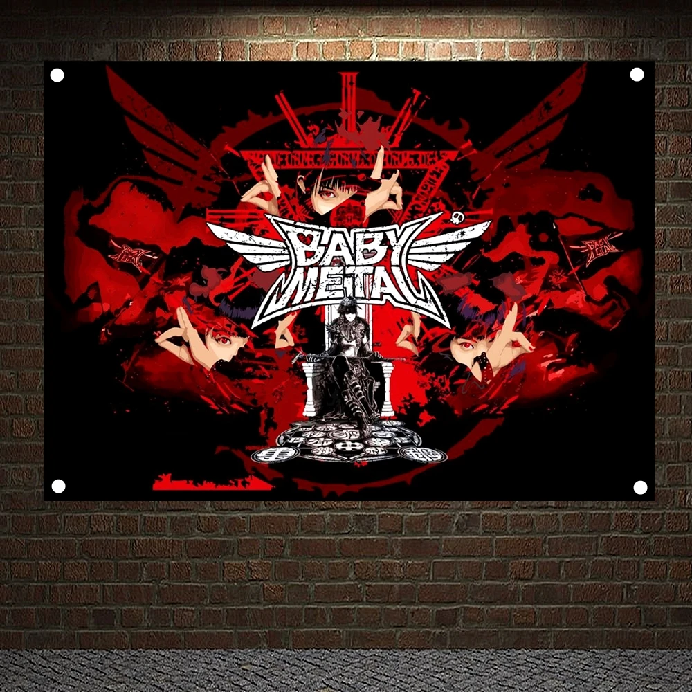 

Scary Bloody Metal Music Ad Rock Music Stickers Famous Band Flag Banner BABYMETAL Canvas Painting Music Festival Party Decor