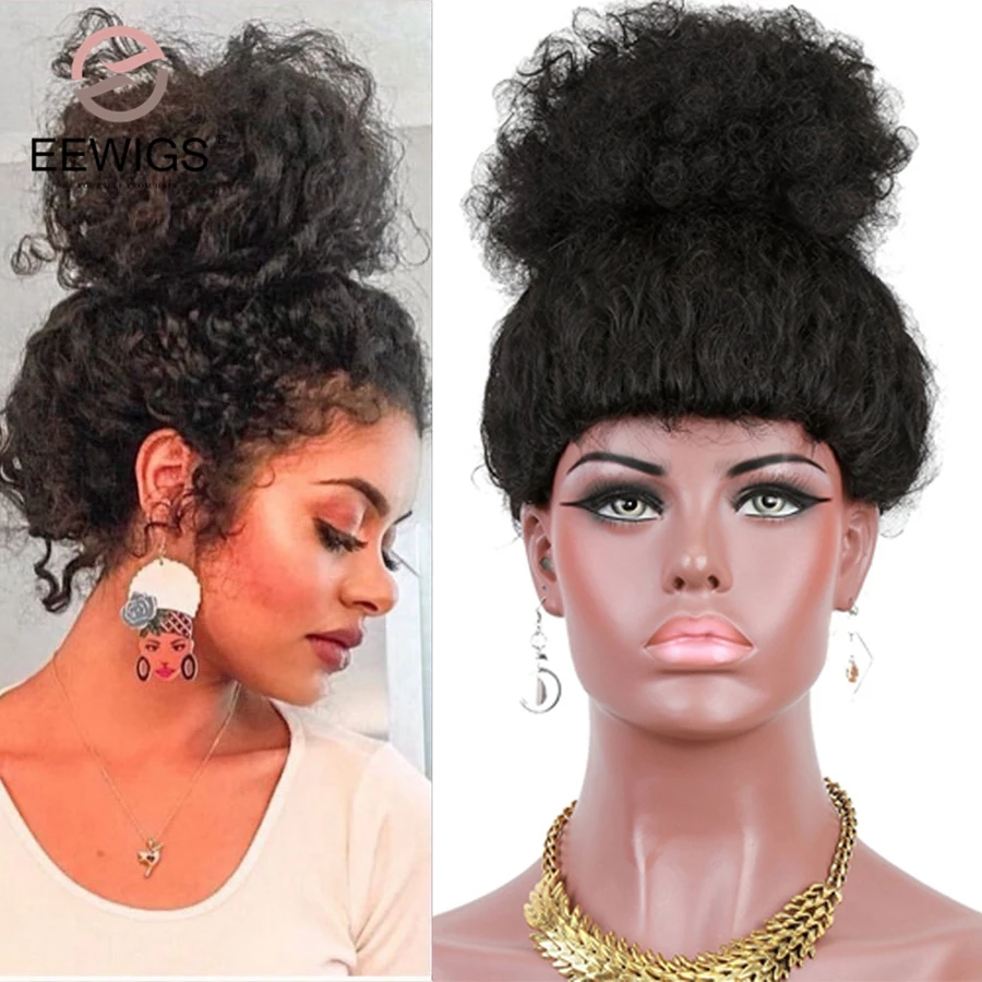 EEWIGS-peluca rizada Natural para mujer, postizo de cola de caballo, pelo sintético Afro, pelo corto rizado Rubio de alta temperatura