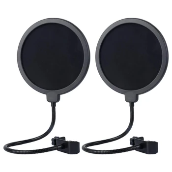 

2PCS Microphone Filter Shape Wind Mask Shield Sn with 360 degree Gooseneck Clip for Recording and Broadcasting