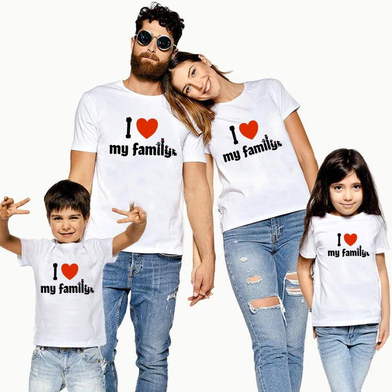 

1PC I Love My Family Home Matching Clothes Mommy and Me Tshirt Mother Daughter Son Outfits Women Men T-shirt Baby Girl Boy Shirt