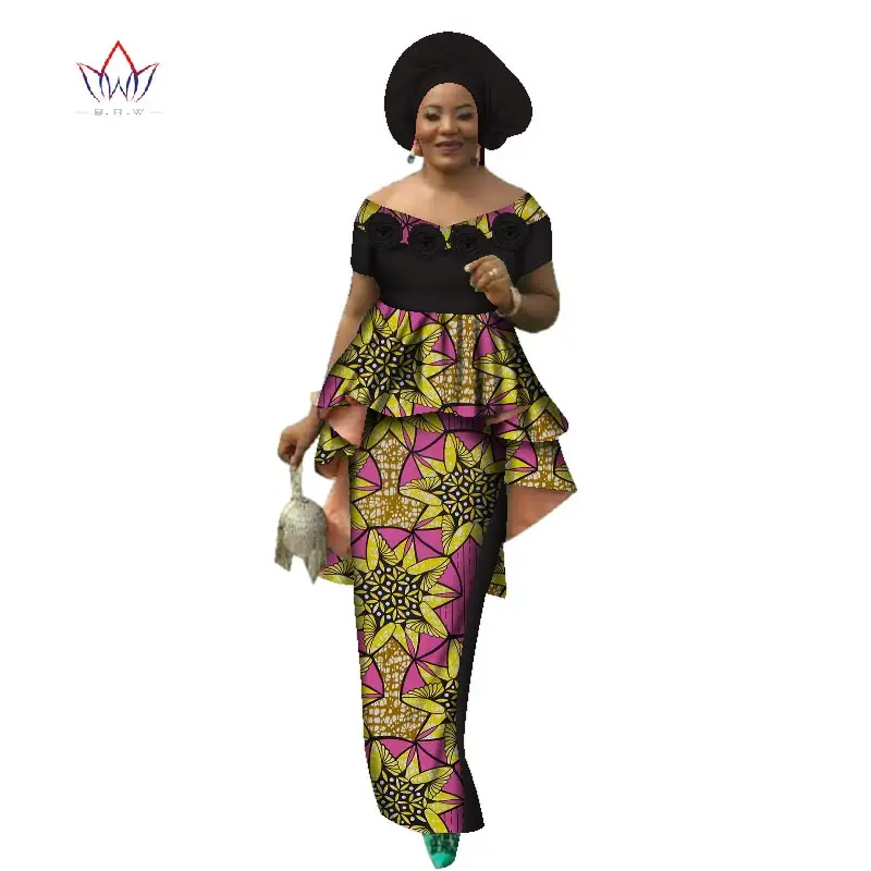 Летнее женское платье, комплект с юбкой, традиционный Африканский комплект из 2 предметов, Женский комплект одежды на заказ, топы+ горячая Распродажа юбок BRW WY2636 - Цвет: 4