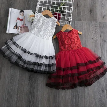 

Lace Girl Cake Dress 2020 new Style Sleeveless Princess Dresses for Party Wedding Baby Clothes 2-7Y E00615