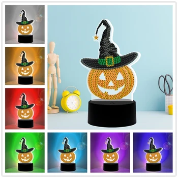 

LED Diamond Paintings Cross Stitch Table Lamp 5D Diamond Embroidery Pumpkin Lantern Paint By Numbers Mosaic Night Light Kits DIY