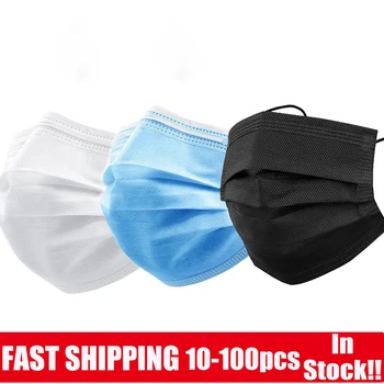 

10/50pcs/lot Disposable Face Masks 3 Layer Breathable Respirator Mouth Nose Cover Non-woven Mask 마스크 in stock!