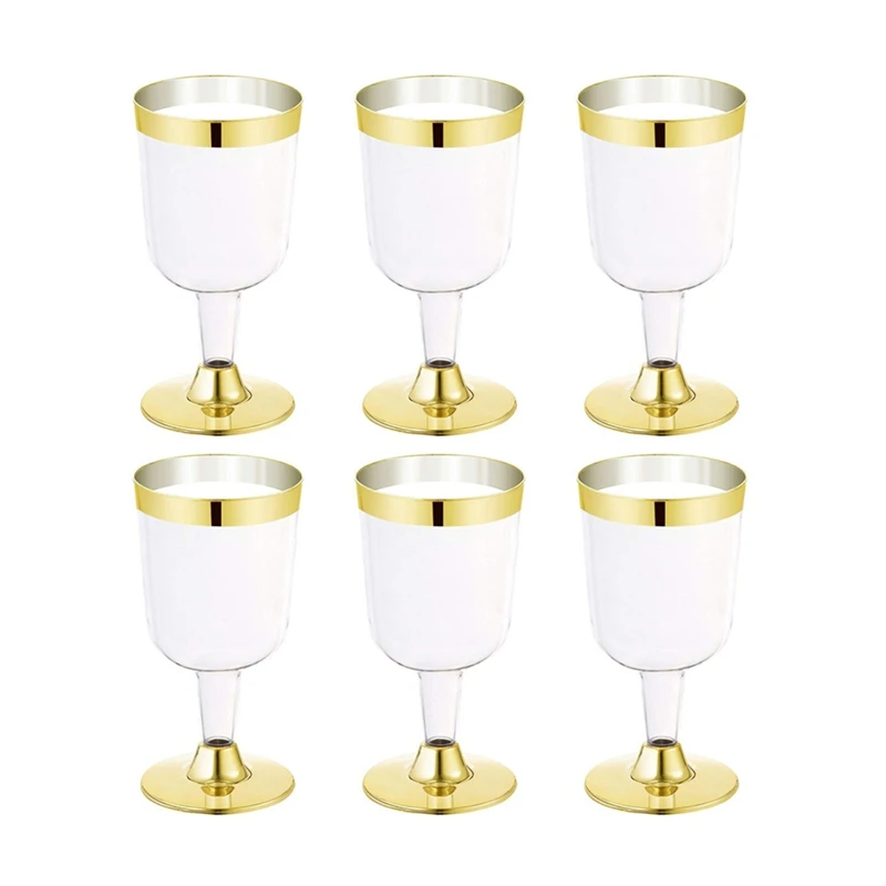 

6Pcs 180ml Disposable Wine Glass Goblet Plastic Champagne Bottle Silver Edge Phnom Penh Rose Gold Side Birthday Party Supplies