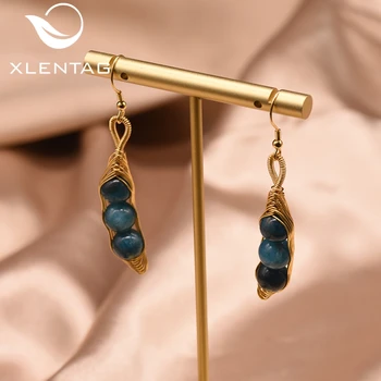 

XlentAg Handmade Natural Kyanite Drop Earring For Women Blue Stone Hook Earings Friendship Gift Classic Trending Jewelry GE0880