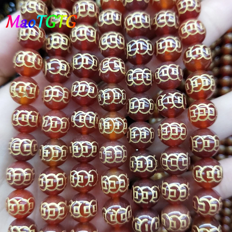 Круглые бусины из натурального черного/красного агата для изготовления