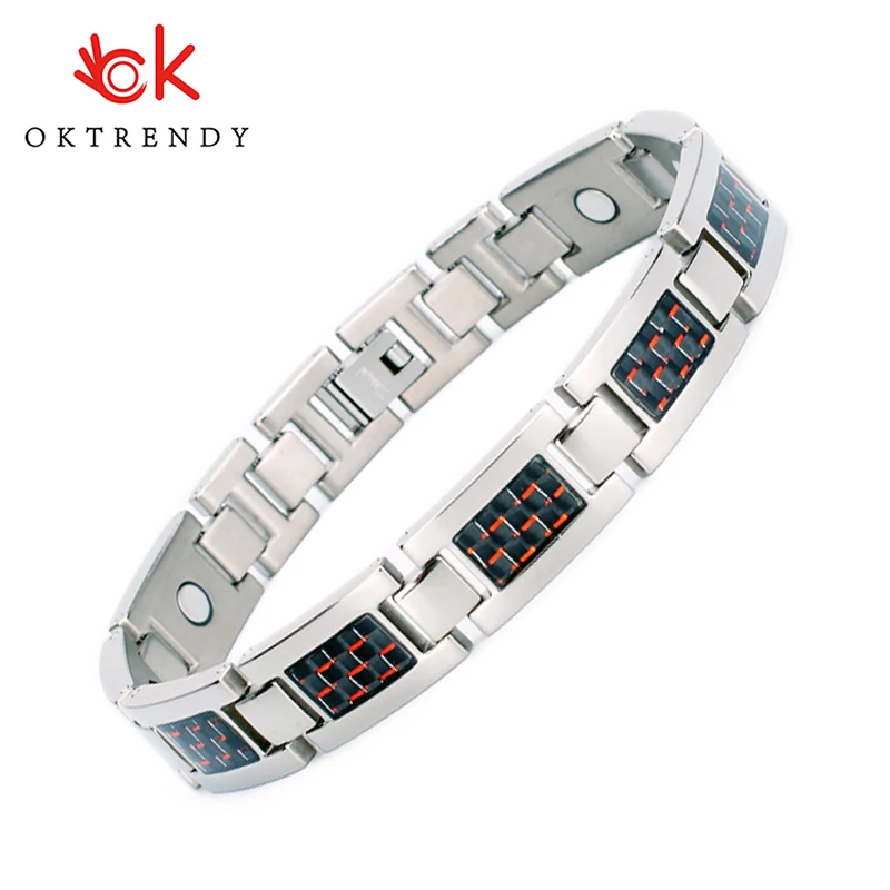 

Oktrendy Negative ion Magnetic Bracelet Men Therapy Bracelets Bio Magnetic Titanium Bangle For Arthritis Silver Color Bracelett