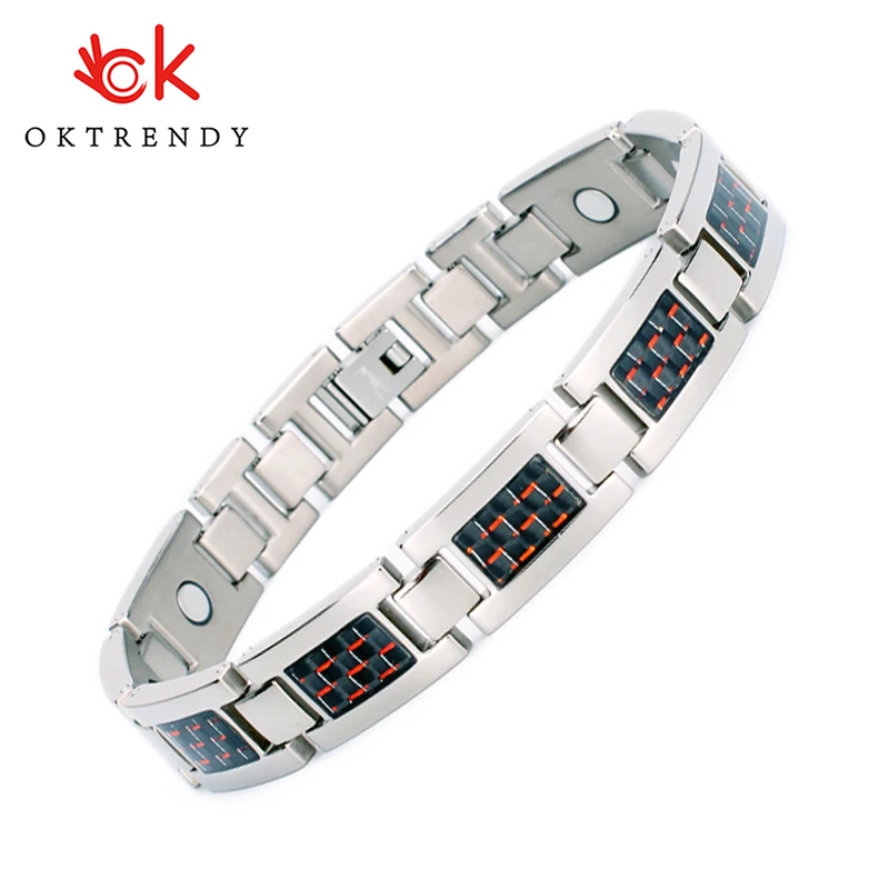 Oktrendy Negative ion Magnetic Bracelet Men Therapy Bracelets Bio Magnetic Titanium Bangle For Arthritis Silver Color Bracelett