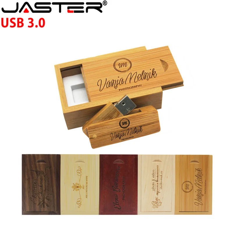 JASTER Wooden USB 3.0 Drive Rotatable + BOX 8GB 16GB 32GB 64GB 128GB Memoria Flash Wedding Gifts 10pcs Free Logo | Компьютеры и офис