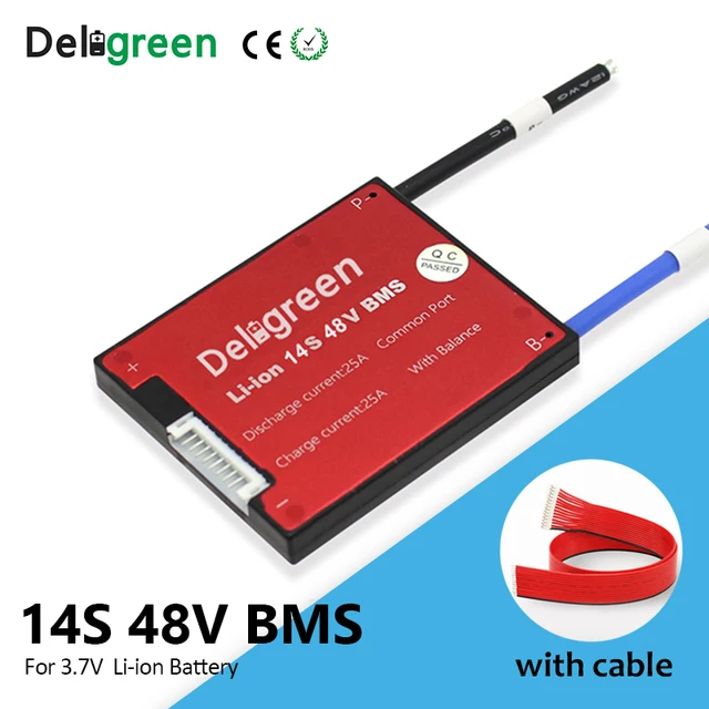 US $11.89 Deligreen 48V BMS 14S 15A 20A 30A 40A 50A 60A 48V PCB for 37V lithium battery pack 18650 Liion Li