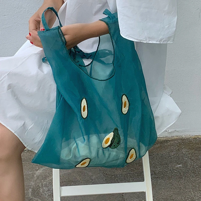 

Women's Fashion Handbags Green Large Capacity Shopping Bags For Ladies Transparent Totes Mesh Sweet Shoulder Bags Female