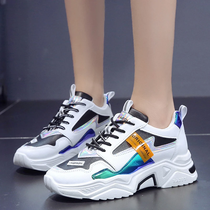 

Brand Designer Chunky Platform White Sneakers Women Causal Shoes 2019 New Fashion Laser Thick Bottom Shoes Woman Trainers Ladies