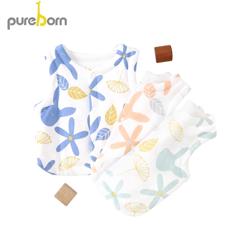 Pureborn/Детский жилет; жилет для маленьких девочек; хлопковая Верхняя одежда без рукавов с цветочным рисунком; детская одежда для девочек; сезон весна-осень