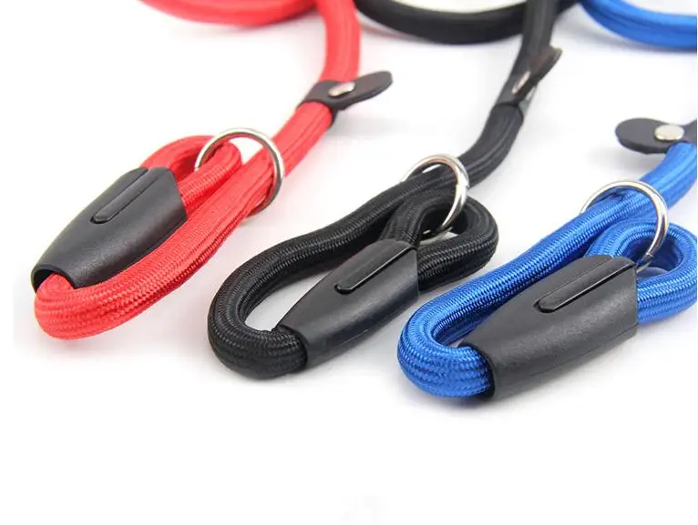 100pcs/lot Nylon Rope Dog whisperer Slip Training Leash Lead and Collar Red Blue Black Colors