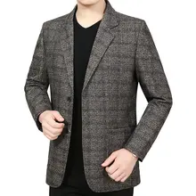 Man Elegant Wool Blazer Yellow Blue Plaid Pattern Woollen Blend Jacket Suits Male Business Smart Casual Notched Blazers Autumn
