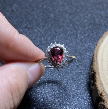 

1Pc Natural Tourmaline Ring Pink Red quartz crystal adjustable ring 925 Silver Girl Gift Jewel Ring Crystal healing stone