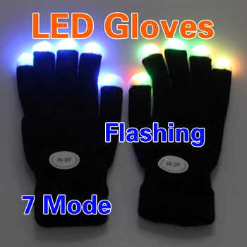 

Flashing Gloves Glow 7 Mode LED Rave Light Finger Lighting Mitt Black Party Supplies Glowing Rave Flashing Glove Party Decor