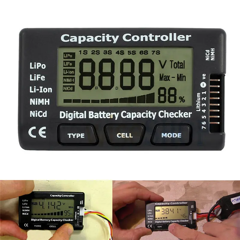 

Battery Voltage Tester Checking Tool RC Cell Meter 7 Digital CellMeter Battery Capacity Checker For LiPo LiFe Li-ion Nicd NiMH