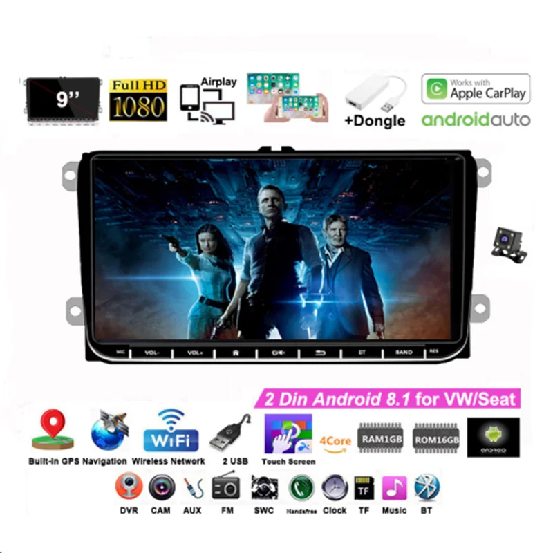 Радиоприемник Airplay Mirrorlink для Skoda Passat B6 Polo Golf 4 5 Touran Seat Wi-Fi GPS 9 дюймов 2DIN Android VW/Seat +