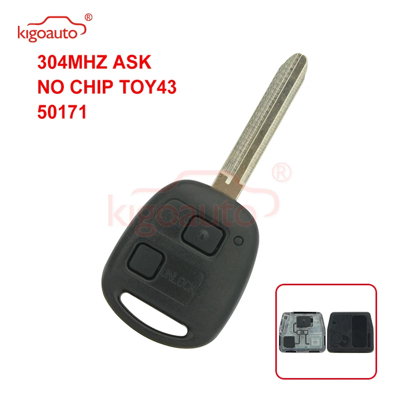 

Kigoauto 50171 Remote key fob 2 button TOY43 blade for Toyota Land Cruiser FJ Cruiser 304mhz ASK no chip 1998-2011