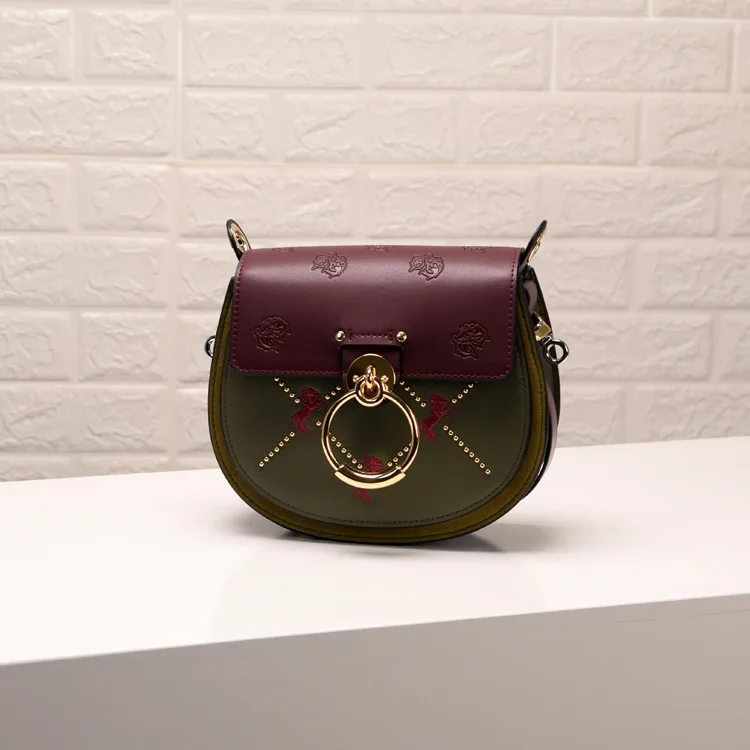 Модная кожаная женская сумка на плечо с металлическим кольцом, дизайнерская седельная сумка, кошелек
