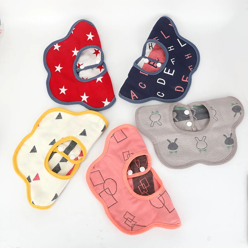 6 Layers 360 Degrees Rotating Cotton Infant Baby Bibs Cute Various Printed Waterproof