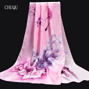 

100% Pure Silk Scarf Women Elegant Long Shawls Wraps for Ladies Print Wrap Foulard Femme Natural Silk Scarves Pashmina