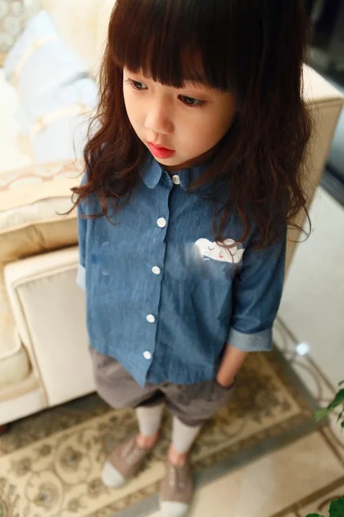 Ковбойская рубашка с длинными рукавами и принтом облака в Корейском стиле для девочек Рубашка для девочек