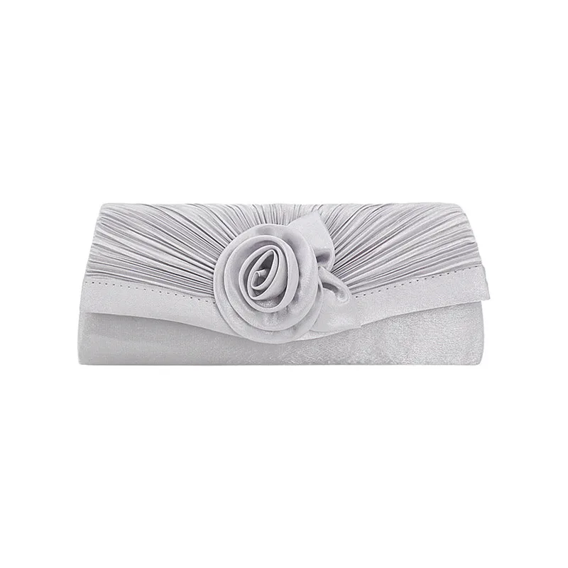 Luxy Moon Grey Floral Satin Clutch Evening Bag Front View