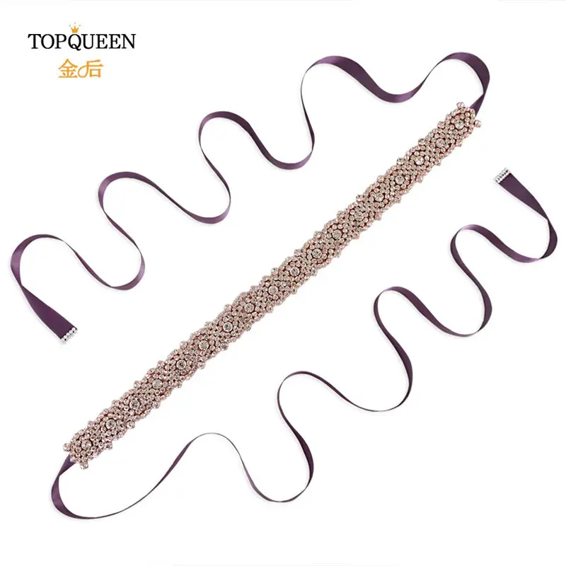 purple TOPQUEEN S28B-RG розовое золото свадебный пояс Стразы пояс для свадебных платьев пояс с бисером ручной работы пояс подруги невесты и пояса - Цвет: purple