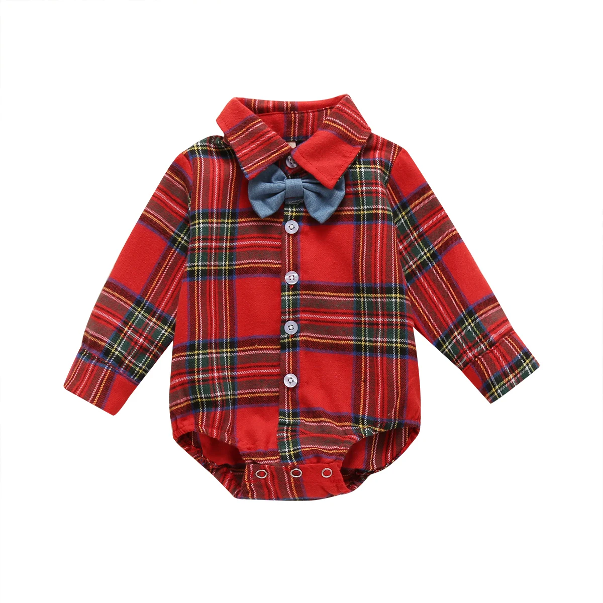 

0-24M Christmas Newborn Infant Baby Boy Plaid Romper Bow Gentleman Suit Long Sleeve Jumpsuit Xmas Red Clothing