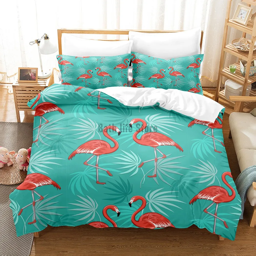 

Pink Flamingo Simple Bedding Sets 3D Duvet Quilt Cover Set Comforter Bed Linen Pillowcase King Queen Full Double 220X240cm Size