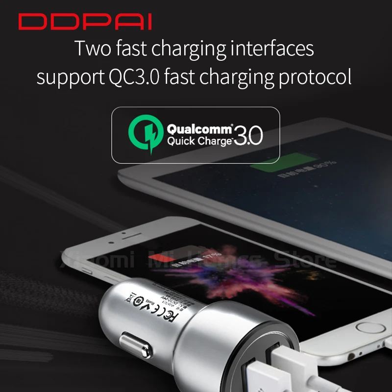 DDPai 2USB порт автомобильное зарядное устройство QC3.0 быстрое зарядное устройство DDPai металлический чехол Dual USB для Xiaomi Android iOS