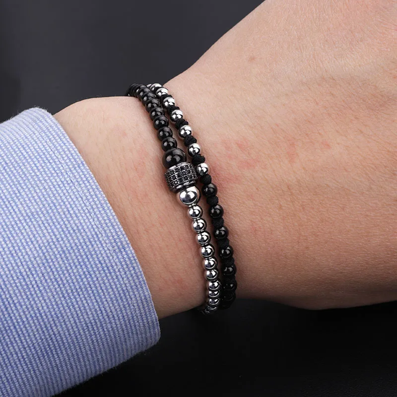 New Design Stainless Steel Beaded Handmade Knot Cute Design CZ Charm Bracelet Jewelry For Men - Image 6