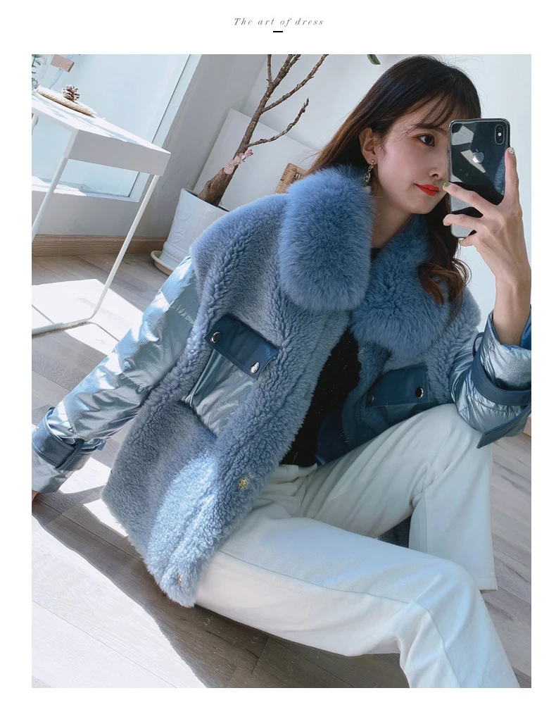 Perfect Real Fur Coat Winter Coat Women Clothes 2019 Korean Fashion Sheep Shearing 100% Wool Jacket Duck Down Jackets 919150 YY1703 4