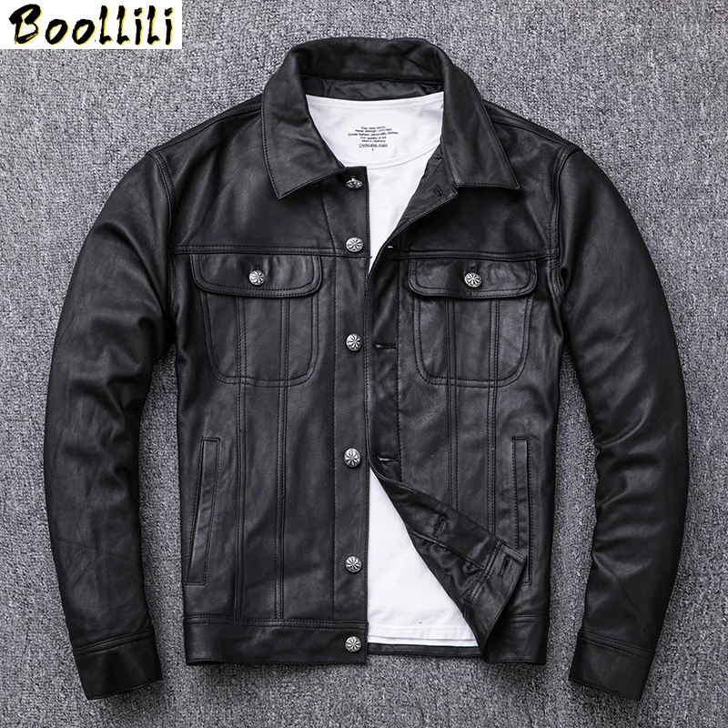 

Boollili Genuine Leather Jacket Men Spring Autumn 100% Goatskin Leather Coat Short Motorcycle Leather Jackets Cuero Genuino