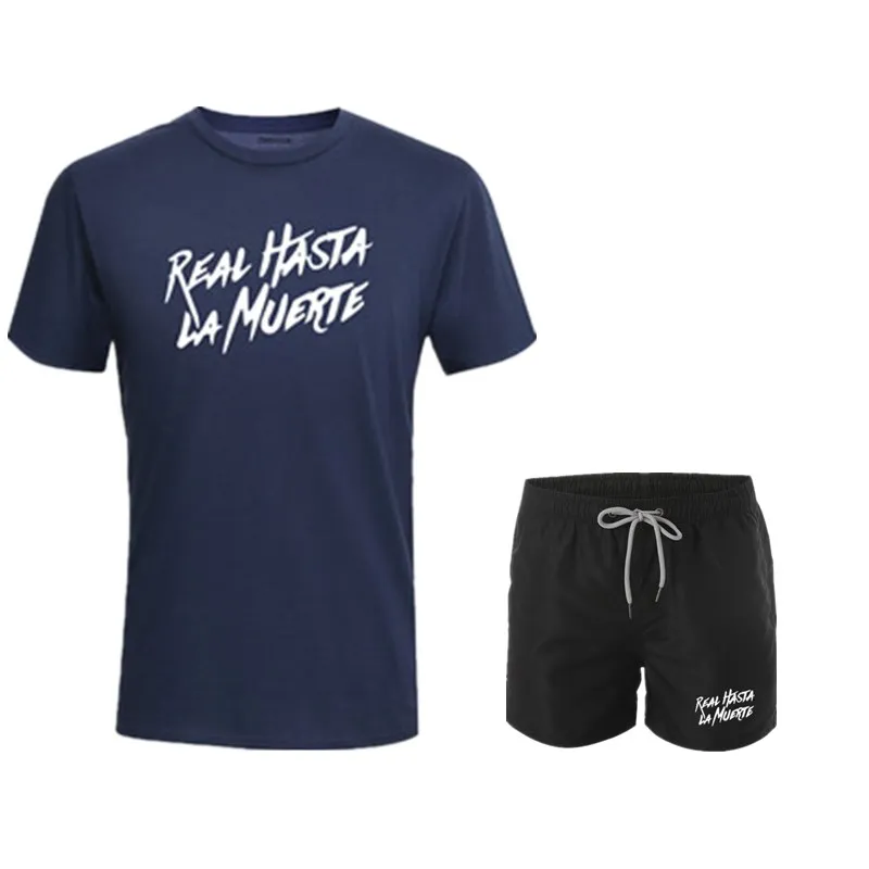 Men's jogging tracksuit T-shirt+shorts 2pcs/set gym fitness sports suit men workout exercise clothes for men running sportswear - Цвет: picture color