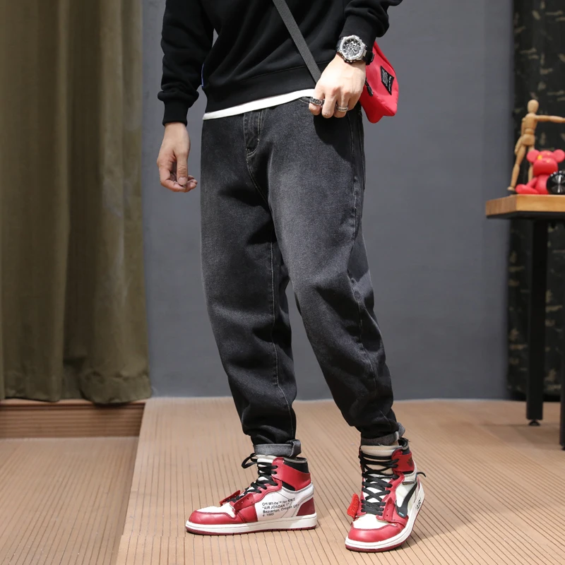 Great Value Japanese Fashion Men Jeans Loose Fit Vintage Designer Black Gray Cargo Pants Harem Jeans Streetwear Hip Hop Jeans Men Joggers
