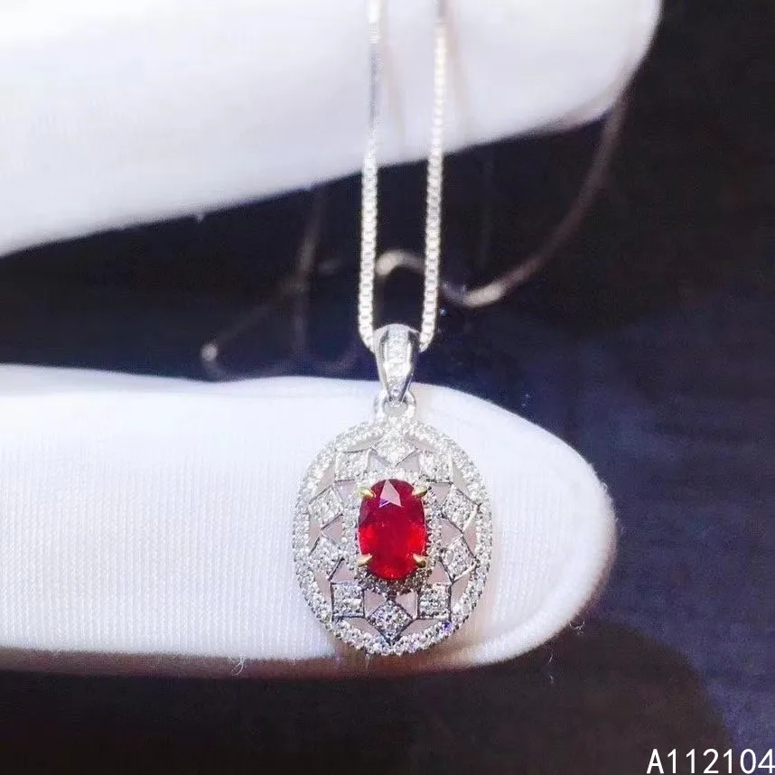 

KJJEAXCMY fine jewelry 925 Silver inlaid Natural ruby women vintage fashion OL style oval gem necklace pendant support detection