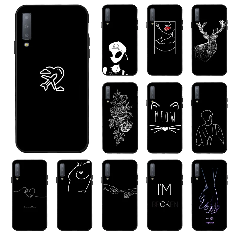 Чехол для Samsung A6 A8 Plus A7 A9 2018 Мягкий силиконовый чехол с 3D рисунком черного цвета на