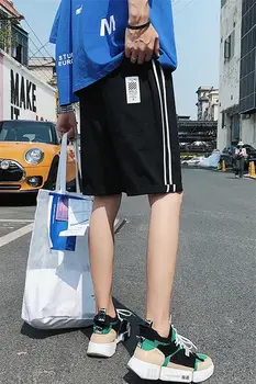 

Fashion Casual Shorts Men Summer Jogger Board Short Bottoms Mens Breathable Elastic Waist Plus Size Beach Shorts Side Stripes