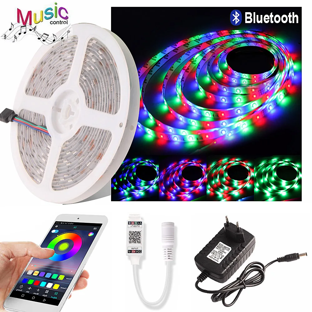 

RGB LED Strip Lights Diode Tape Bluetooth SMD 2835 DC12V Waterproof 5m 10m 15m Flexible Ribbon Tiras LED With Controller Adapter