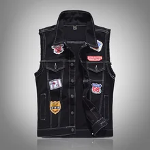 Популярный бренд, мужской весенний и летний осенний черный джинсовый жилет, корейский стиль, тренд, большой размер, повседневный жилет, маркировочный жилет