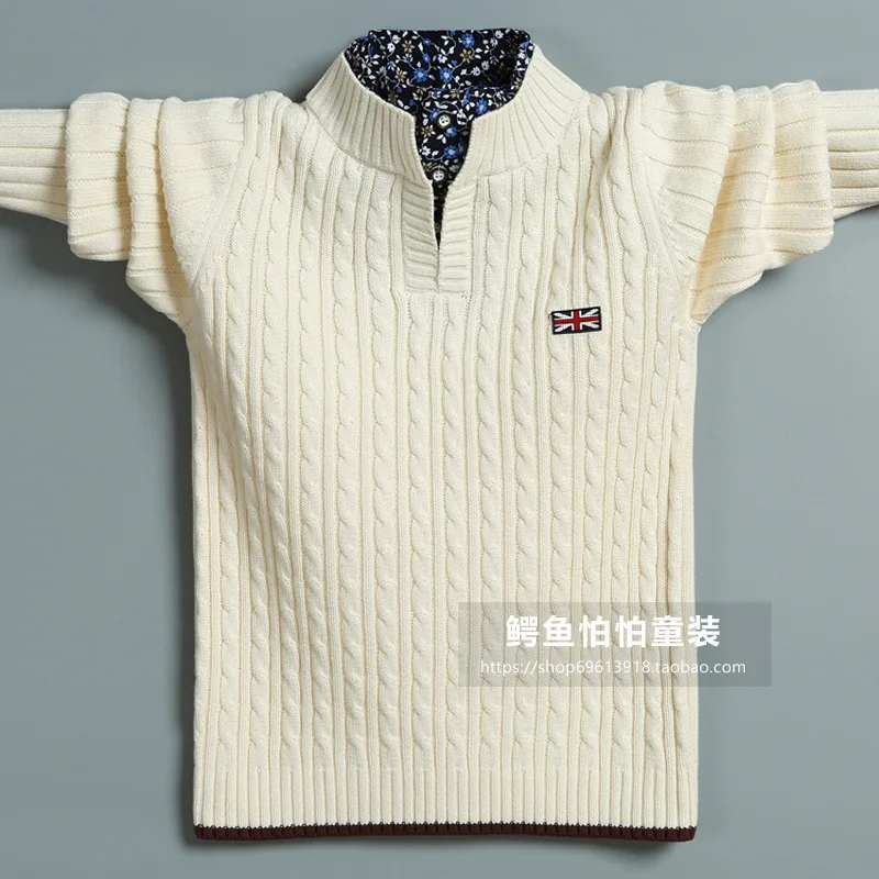 

Boys' Sweater Fake Two-Piece Pullover 12 Autumn And Winter 15-Year-Old CHILDREN'S Sweater Big Boy Cotton Thick Stand Collar Chil