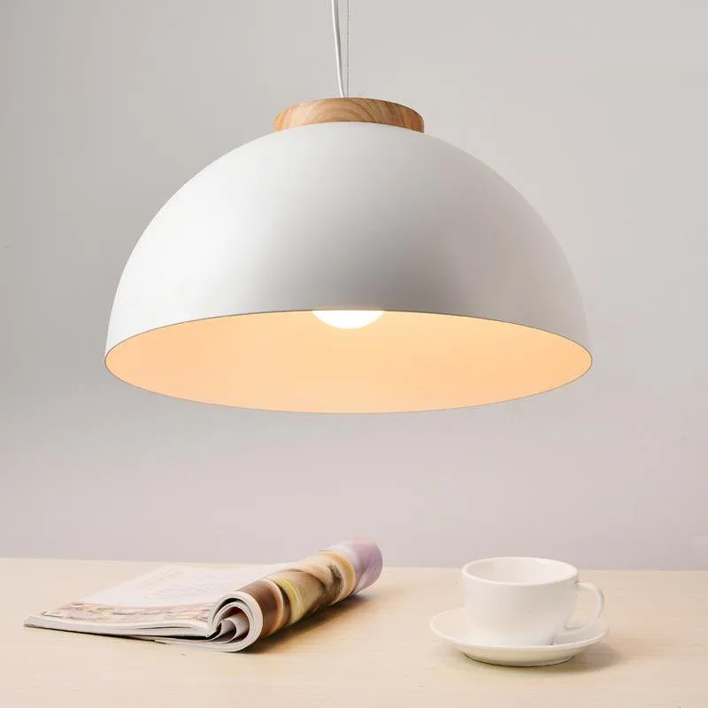Modern Round White Pendant Lights Wooden Hanging Lamp Dining Metal Industrial Hanglamp Iron Suspension Light Fixture | Освещение