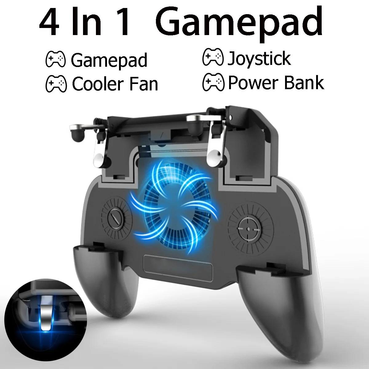 

2020 Mobile GamePad Joystick For PUBG Cooler Fan L1 R1 Shooter Controller Handle Smartphone Trigger with 2000mAh Power Bank