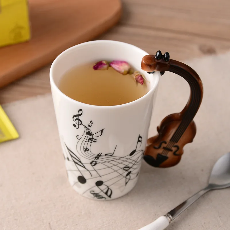 Новинка 250 мл пианино Скрипка Гитара керамическая чашка персональная музыкальная нота Молочный Сок лимон кружка кофе чай чашка с ручкой подарок - Цвет: style 02