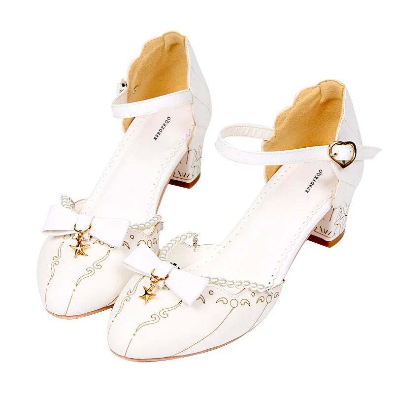 Туфли-лодочки; модная обувь в стиле Лолиты на толстом каблуке; цвет золотой, красный; обувь на массивном каблуке в Корейском стиле с круглым носком; Размеры 4, 34; белые женские туфли с милым бантом; коллекция года