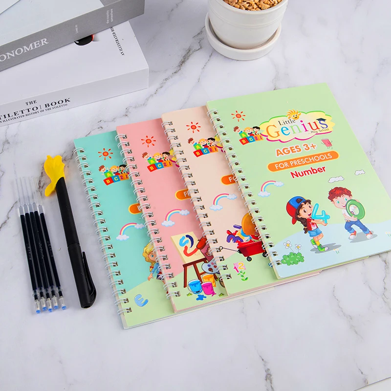 

Sank Magic Books for Children Reusable 3D Groove Magic Notebook Writing for Lettering Calligraphy Set Montessori Ring Notebook